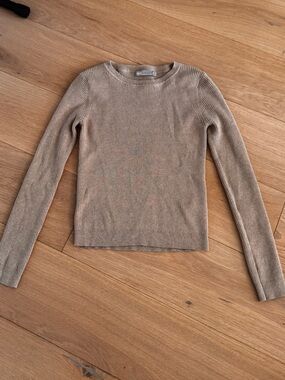 ASOS Ribbed Crewneck Top - Taupe Beige Size 4